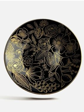 Rifle Paper Co. Black & Gold Floral 4" Ring Trinket Dish Plate Flowers